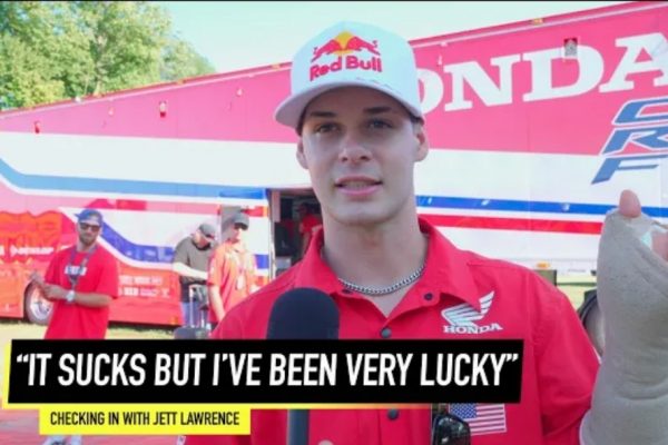 Video: Jett Lawrence interview – positive despite injury!